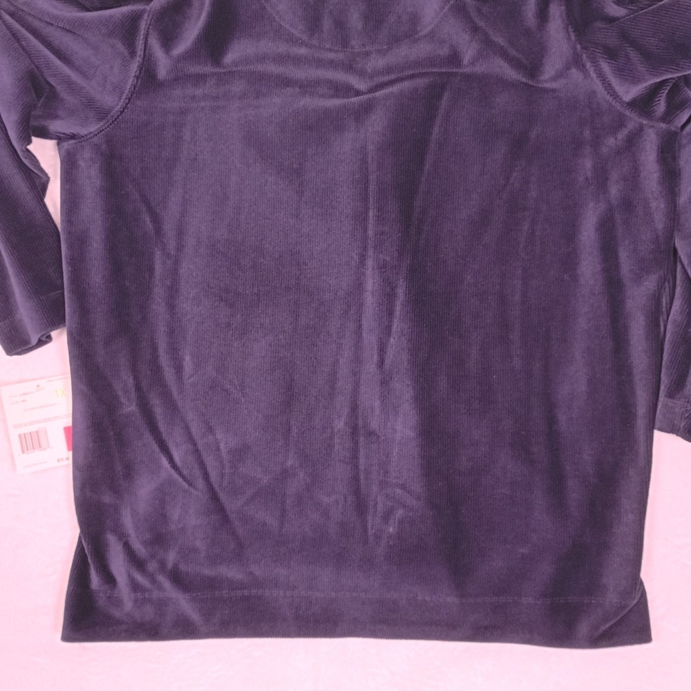 Liz Claiborne Woman Navy Corduroy Style Quarter Zip Pullover Top Plus Size 1X - Picture 13 of 14